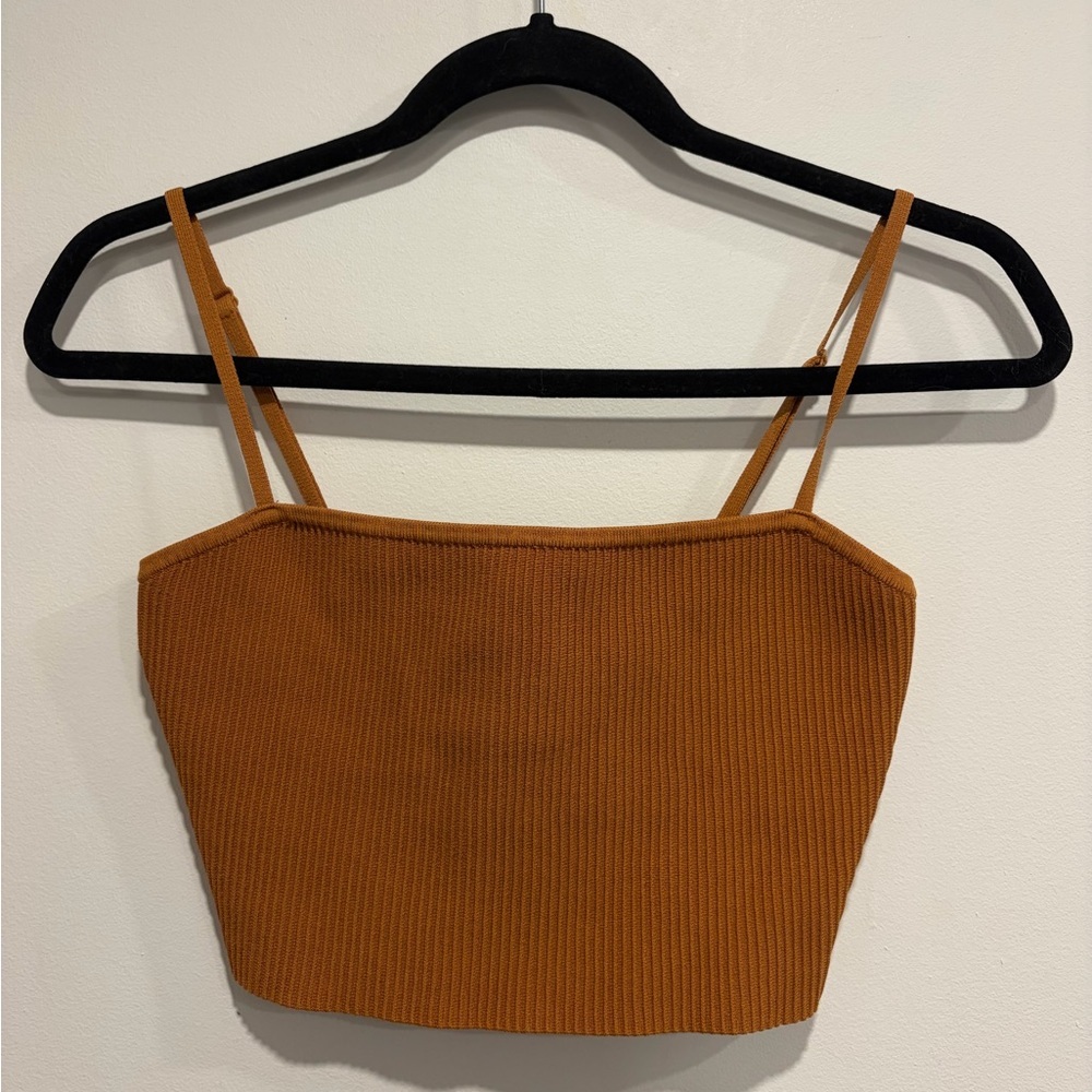 Babaton (Aritzia) Rust Brown Ribbed Knit Cropped Cami Top • Size S